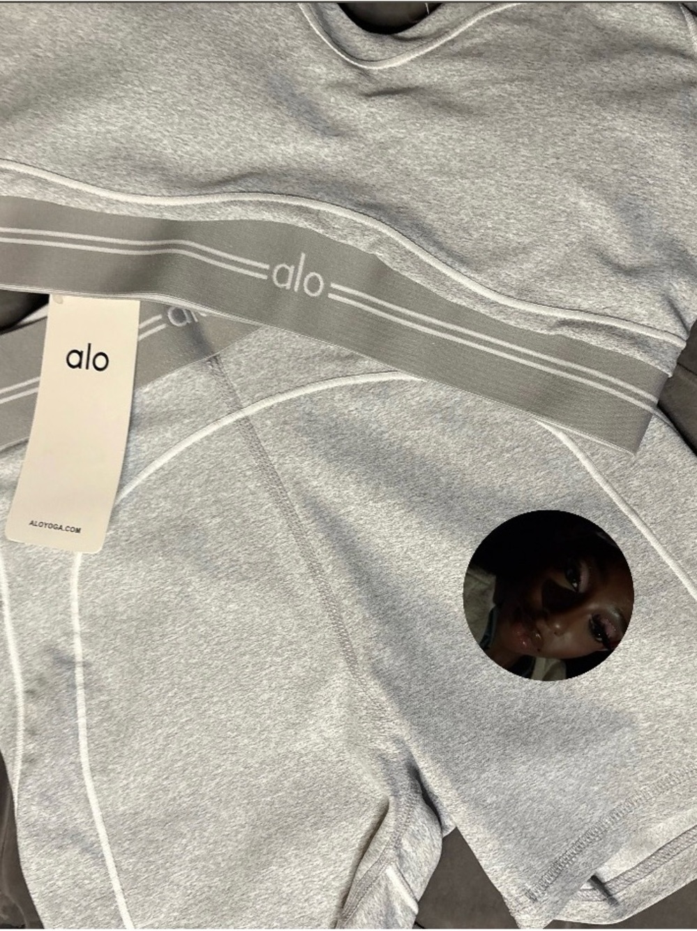 ALO Yoga Light Gray Athletic Shorts with White Trim
